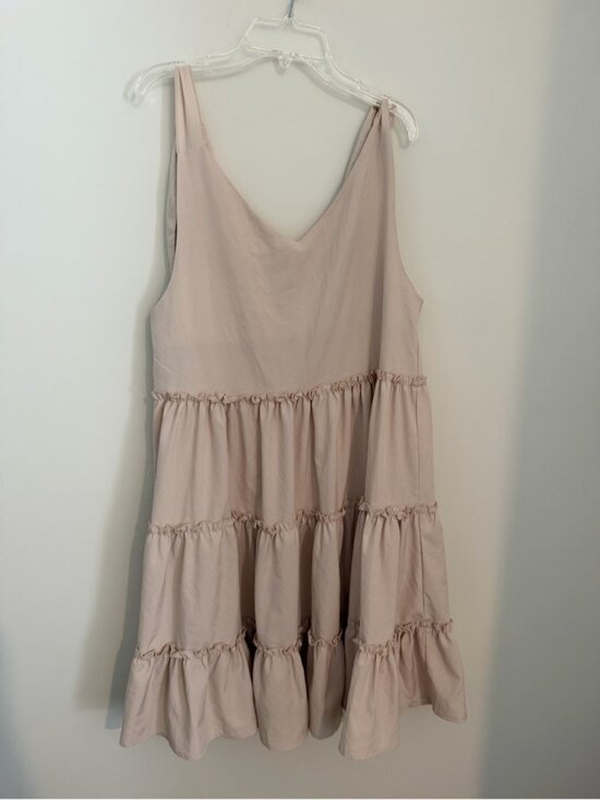 None Dresses & Skirts - Tiered Sleeveless Mini Dress with Bow Straps in Blush - Women’s Size Medium